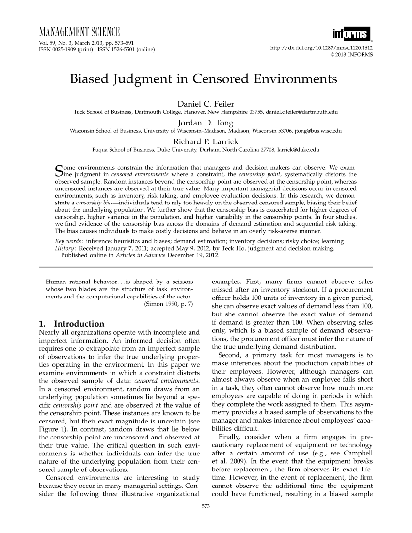 Pdf Biased Judgment In Censored Environments