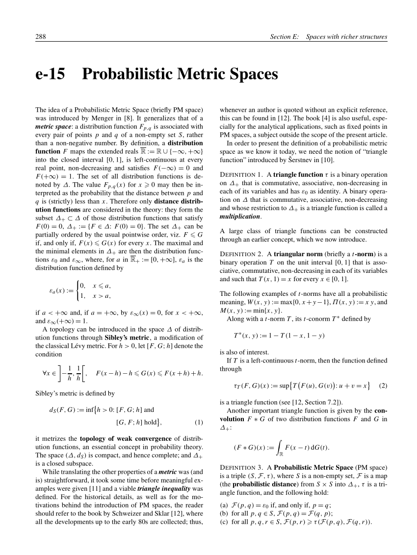 Pdf Probabilistic Metric Spaces