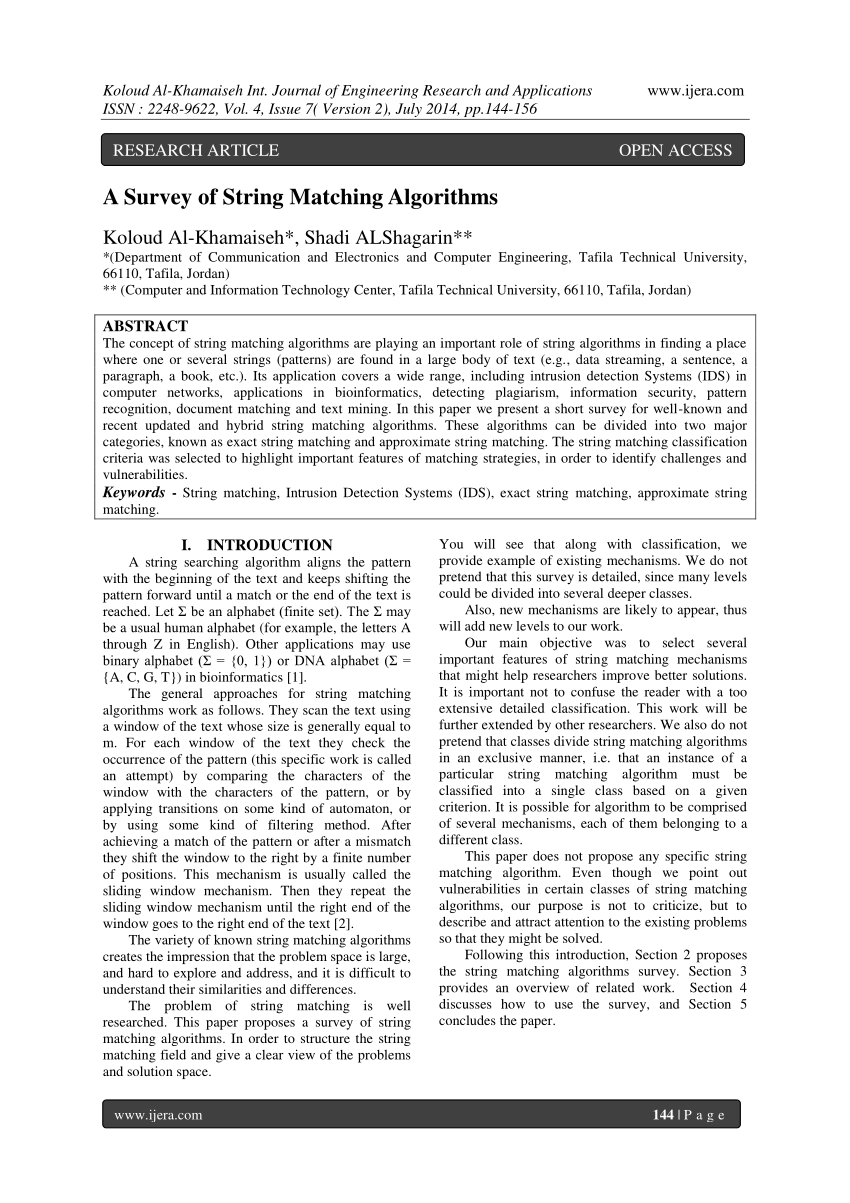PDF) A Survey of String Matching Algorithms