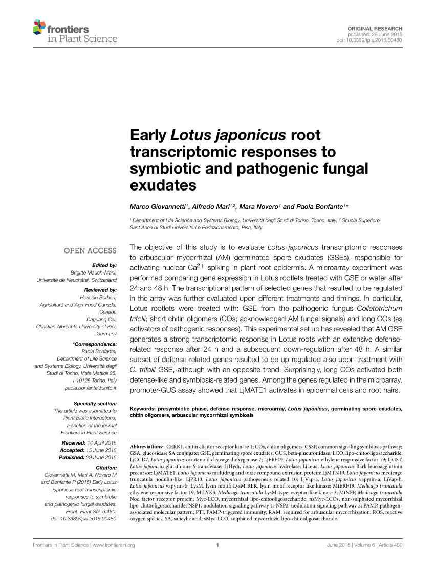 Pdf Early Lotus Japonicus Root Transcriptomic Responses To Symbiotic And Pathogenic Fungal 7315