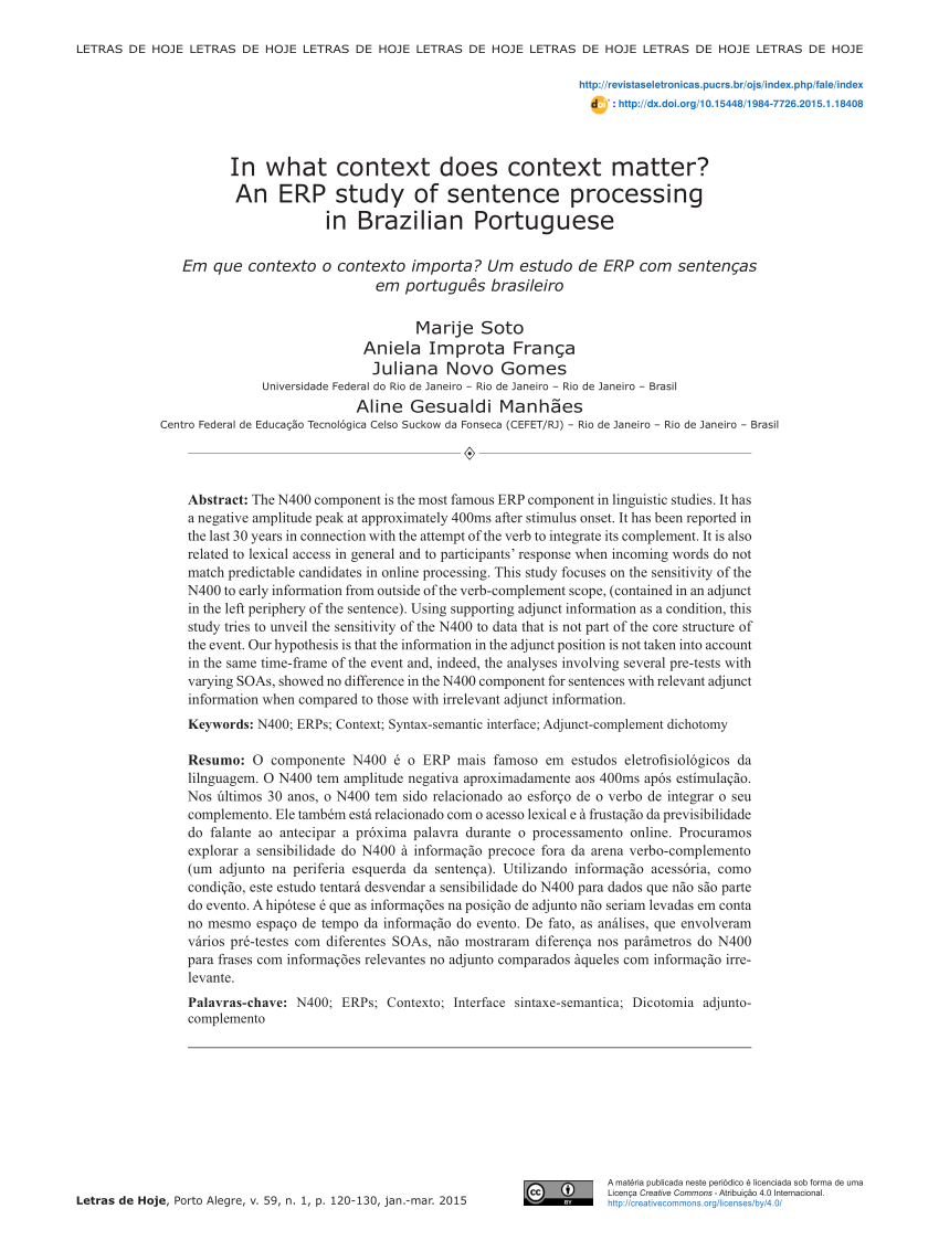 Pdf In What Context Does Context Matter An Erp Study Of Sentence