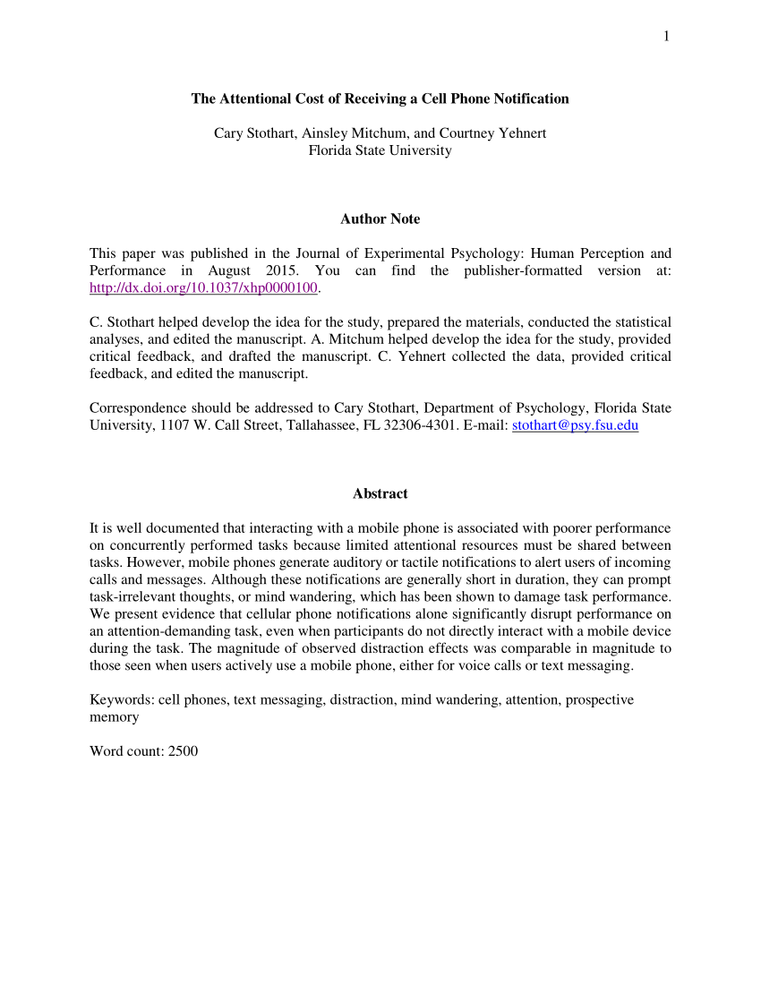 (PDF) The Attentional Cost of Receiving a Cell Phone Notification