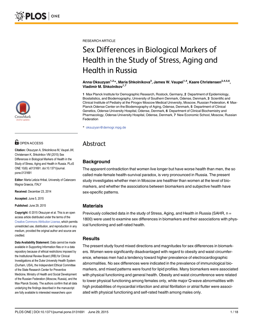 PDF) Sex Differences in Biological Markers of Health in the Study of  Stress, Aging and Health in Russia