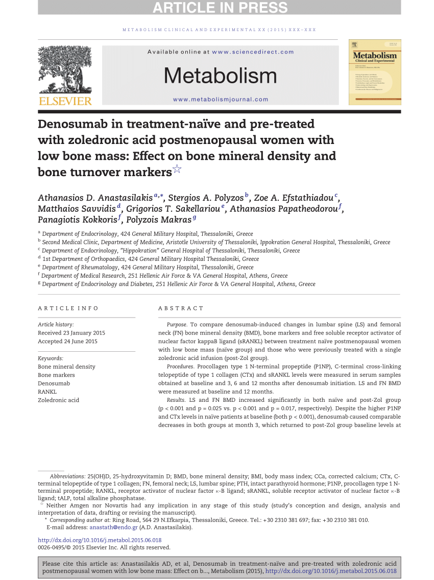 Pdf Denosumab In Treatment Naïve And Pre Treated With Zoledronic Acid Postmenopausal Women 3198