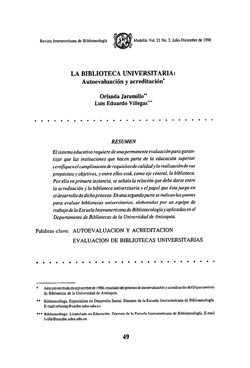 Pdf La Biblioteca Universitaria Autoevaluación Y Acreditación 7469