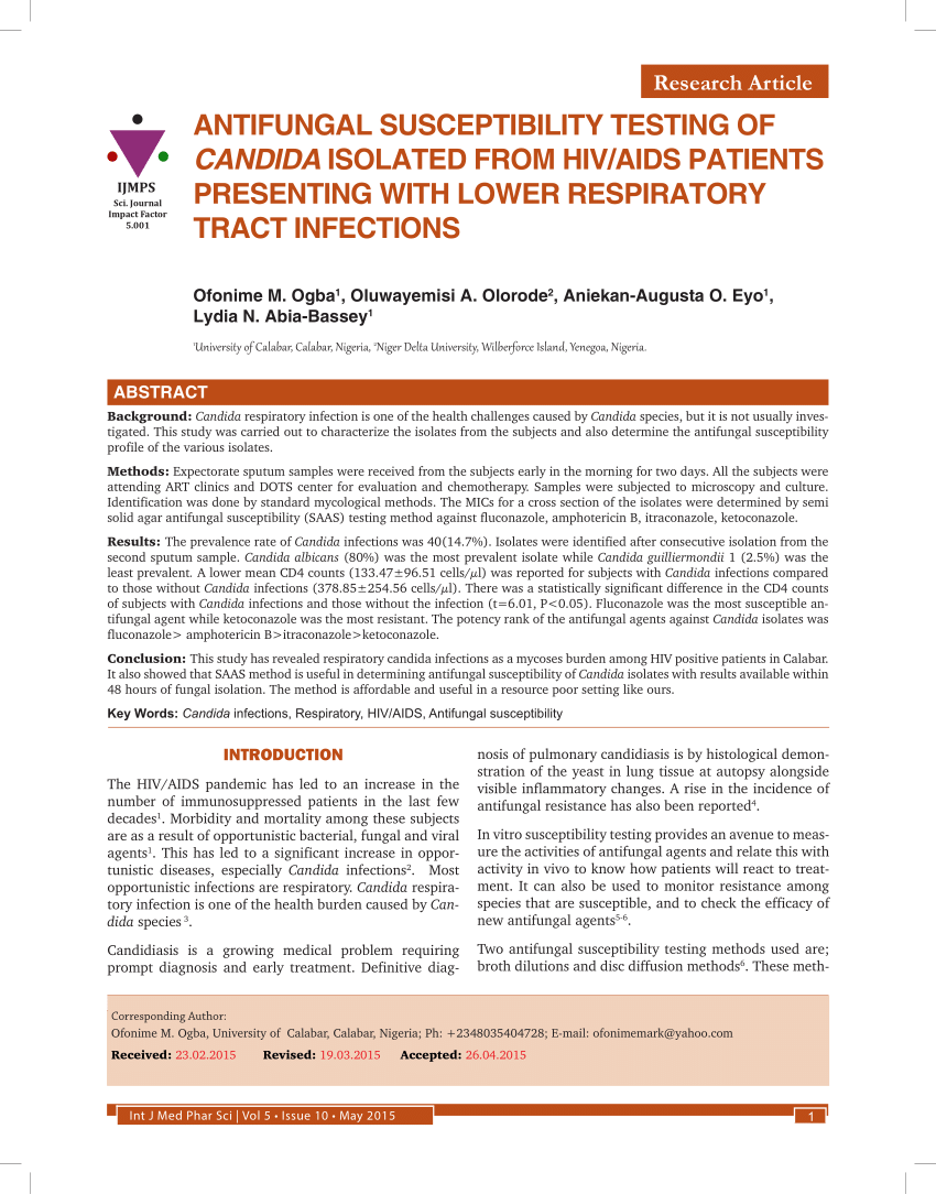 Pdf Antifungal Susceptibility Testing Of Candida Isolated From Hivaids Patients Presenting 