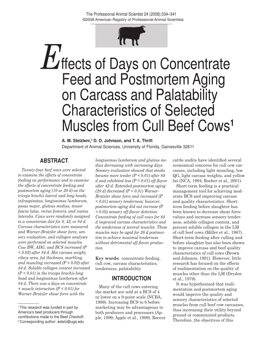 Pdf Effects Of Days On Concentrate Feed And Postmortem Aging On Carcass And Palatability