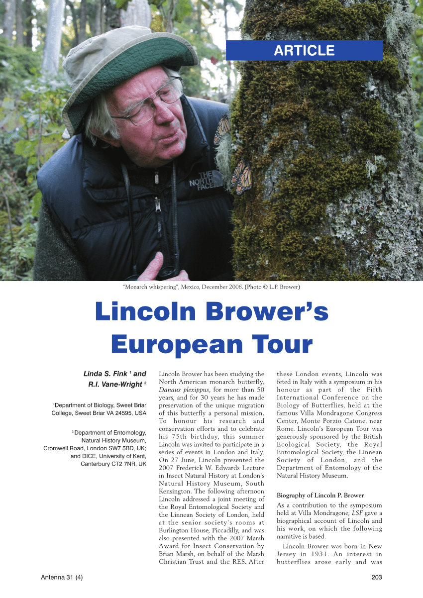 Pdf Lincoln Brower S European Tour