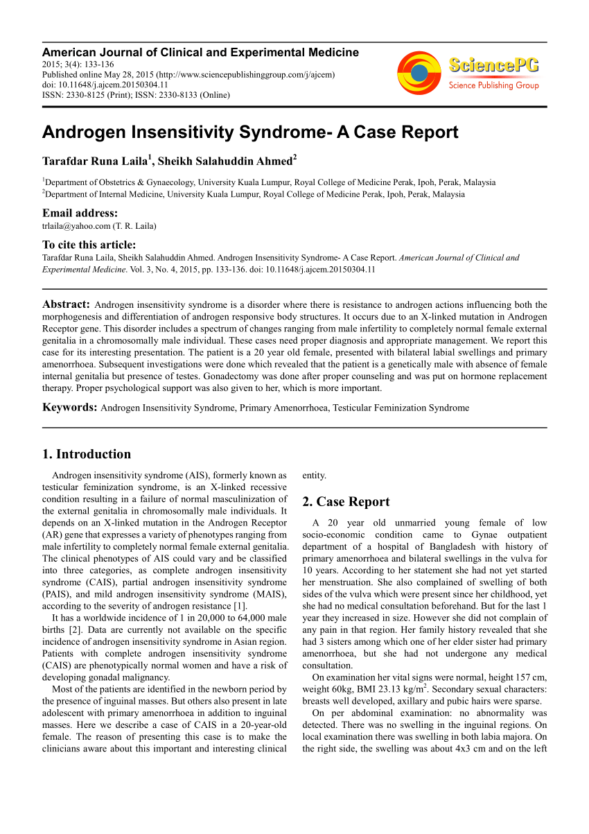 Pdf Androgen Insensitivity Syndrome A Case Report