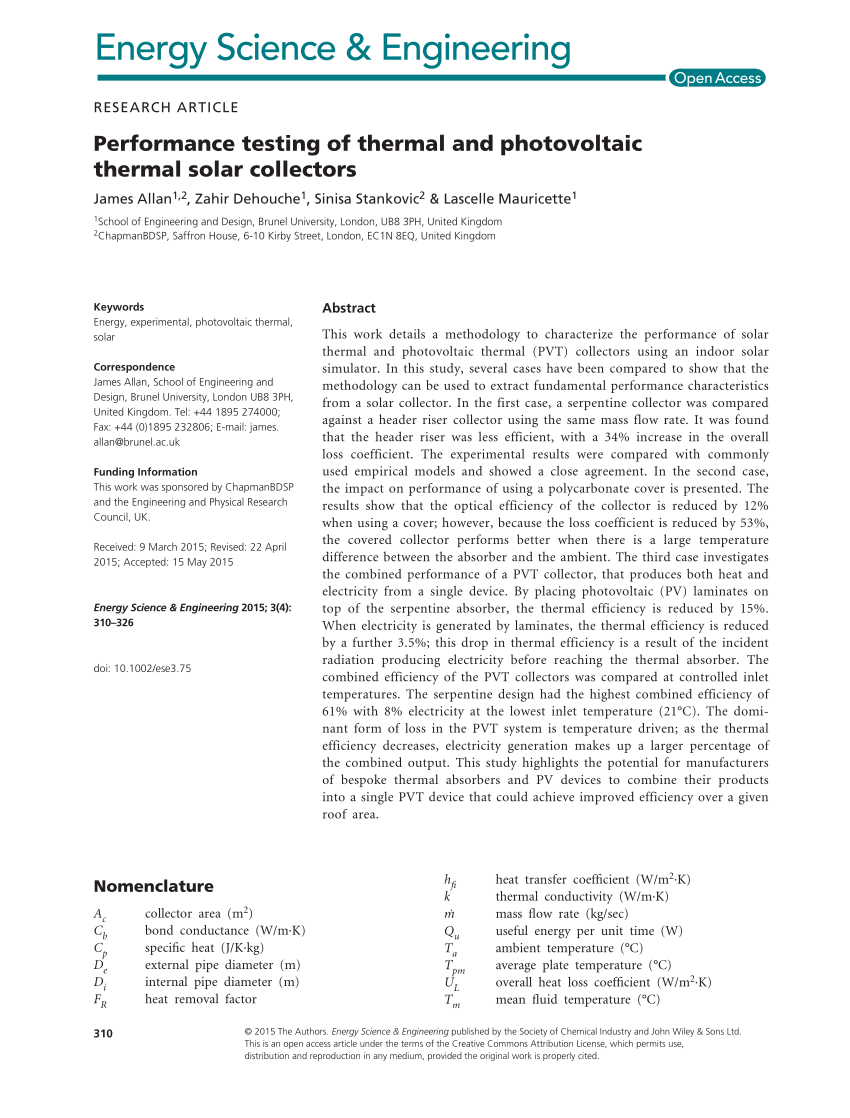 Pdf Performance Testing Of Thermal And Photovoltaic Thermal Solar Collectors