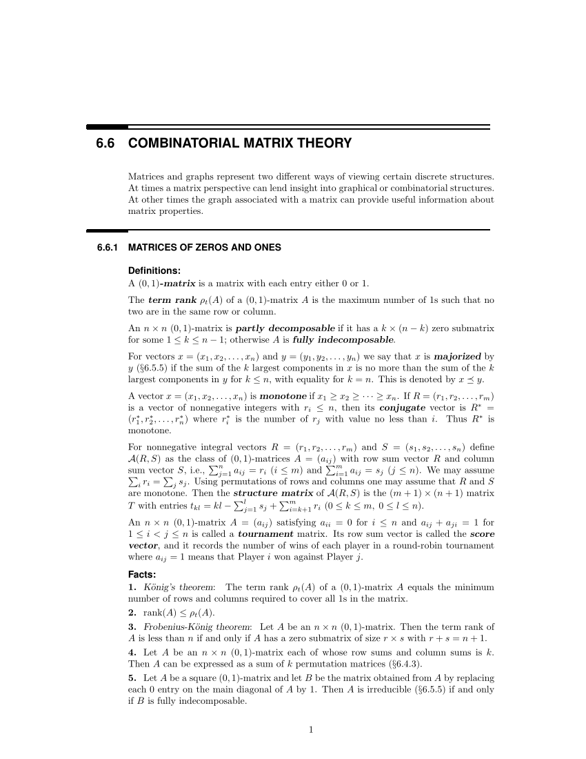 Pdf 6 6 Combinatorial Matrix Theory