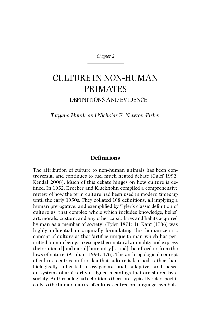Pdf Culture In Non Human Primates Definitions And Evidence