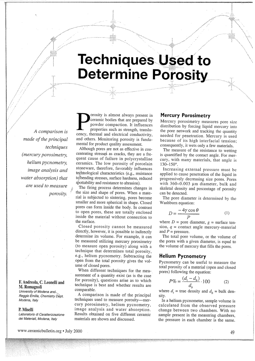 Pdf Techniques Used To Determine Porosity