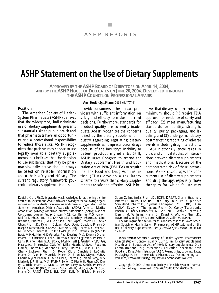 (PDF) ASHP Statement on the Use of Dietary Supplements