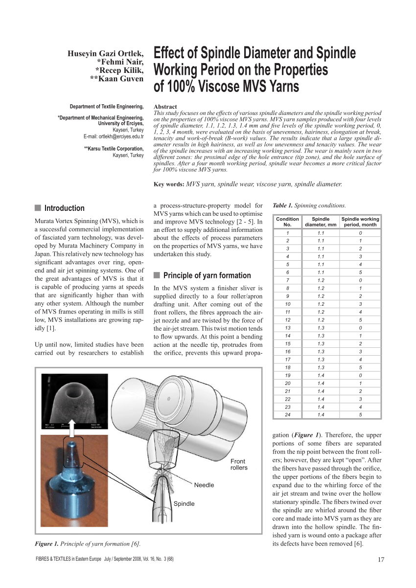 (PDF) Effect of Spindle Diameter and Spindle Working Period on the