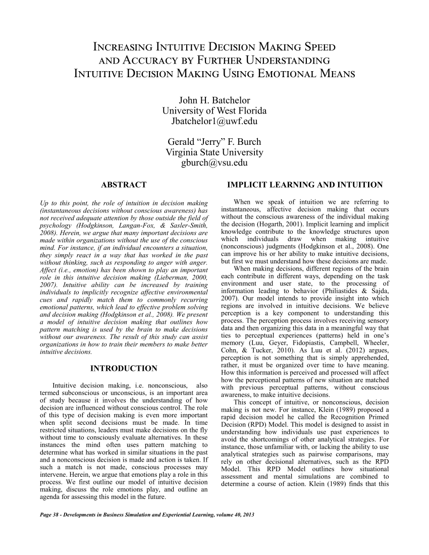 intuitive decision making research paper