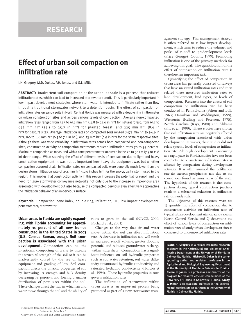 Pdf Effect Of Urban Soil Compaction On Infiltration Rate