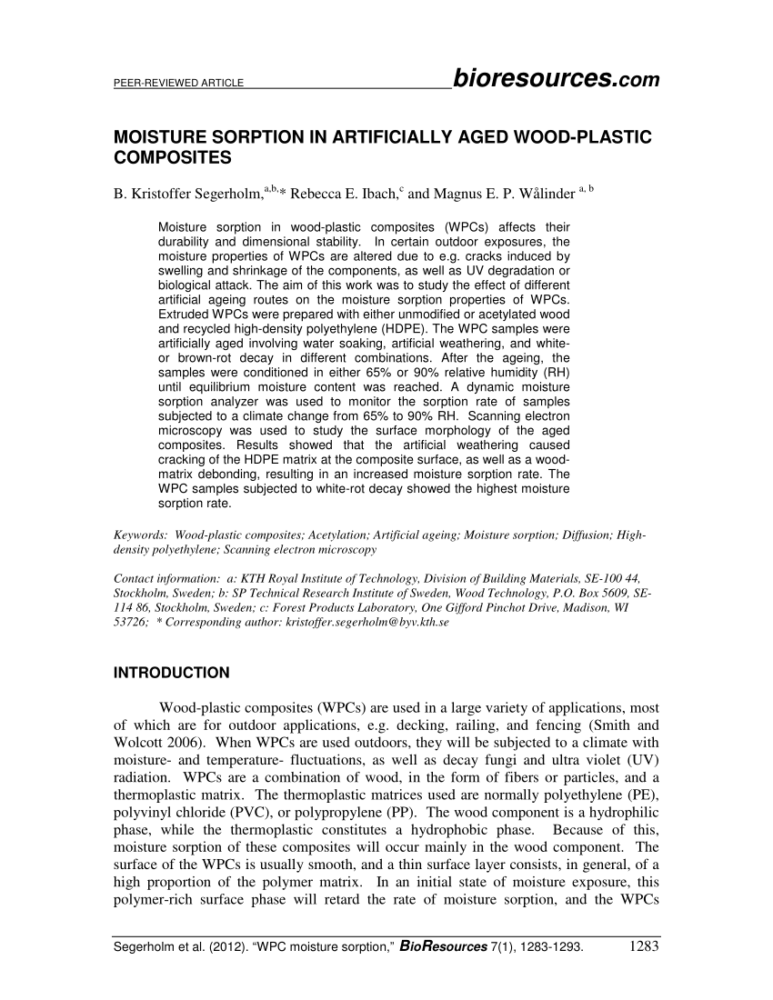 Pdf Moisture Sorption Of Artificially Aged Wood Plastic Composite