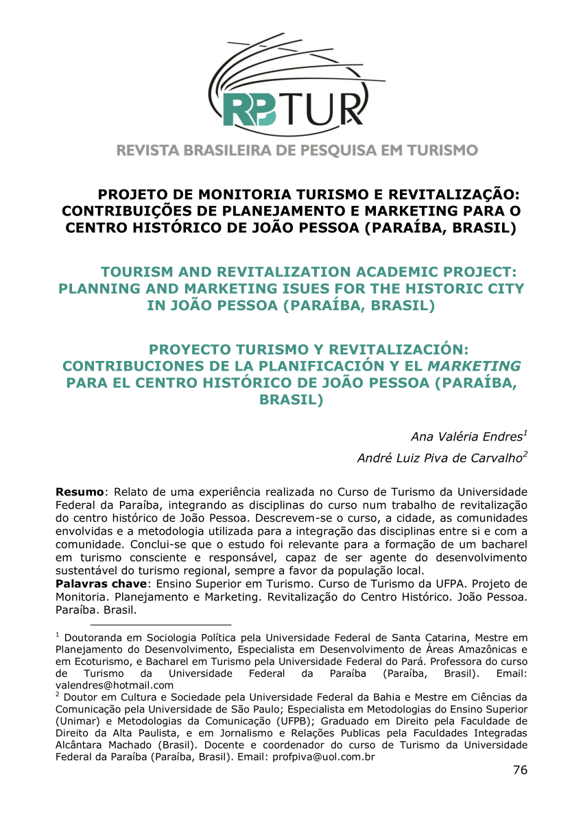 Pdf Projeto De Monitoria Turismo E Revitalização Contribuições De Planejamento E Marketing 5508