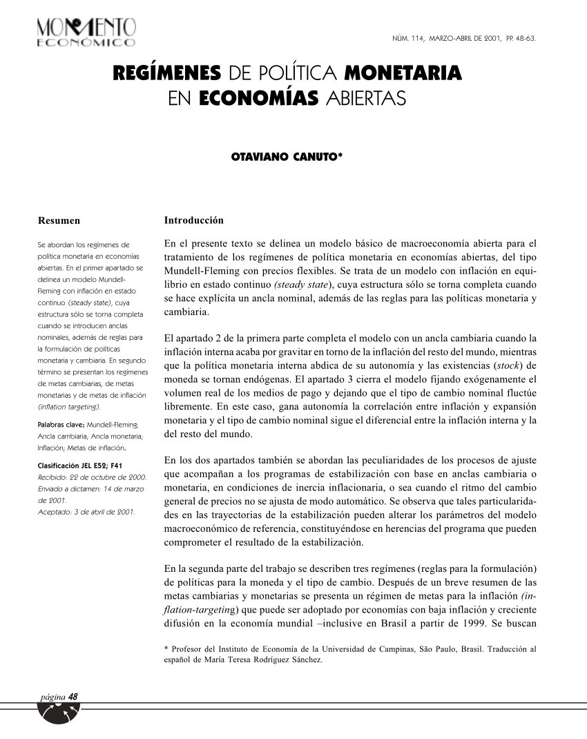 PDF) Régimenes de política monetaria en economías abiertas