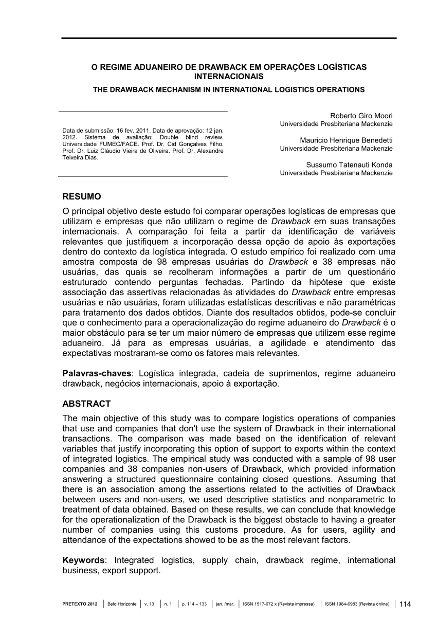 DRAWBACK SPECIAL CUSTOMS REGIME AS A COMPETITIVENESS STRATEGIC INSTRUMENT  FOR THE REDUCING COSTS/O Regime Aduaneiro Especial de Drawback Como um  Instrumento Estrategico de Competitividade Para a Reducao de Custos. -  Document 