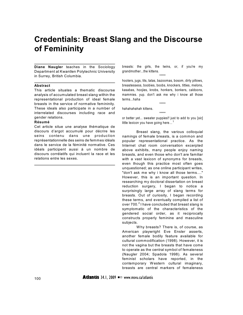 PDF) Credentials: Breast Slang and the Discourse of Femininity