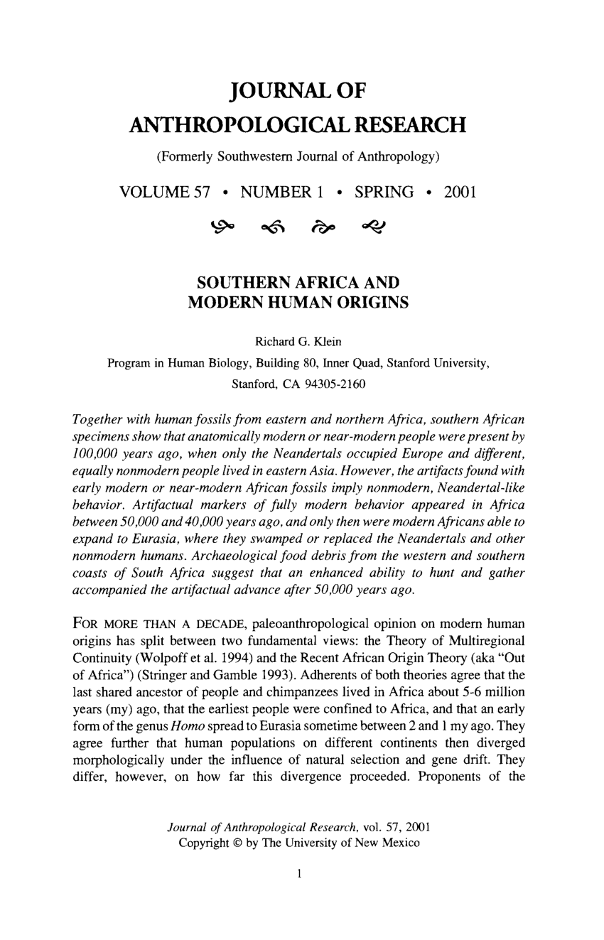 (PDF) Southern Africa and Modern Human Origins