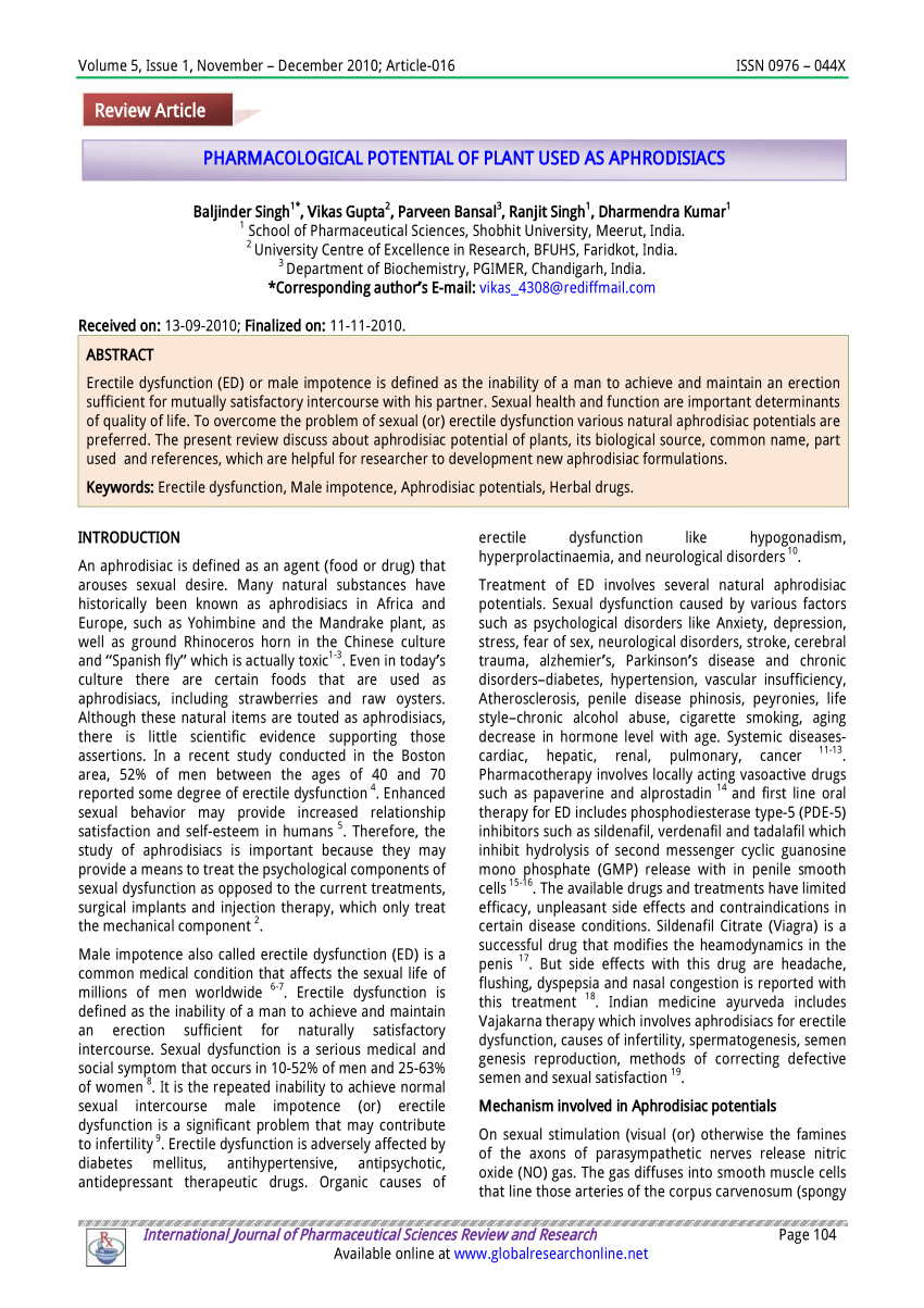 PDF Pharmacological potential of plant used as aphrodisiacs