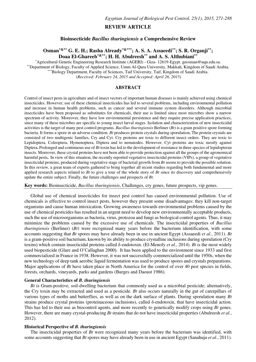 New Role for a Commercially Available Bioinsecticide: Bacillus