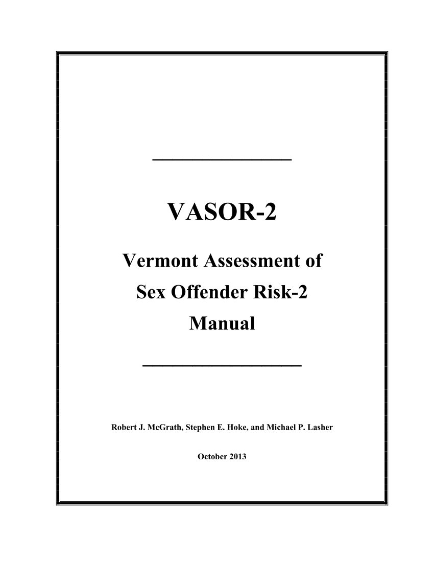Pdf Vermont Assessment Of Sex Offender Risk 2 Vasor 2 Manual 8282