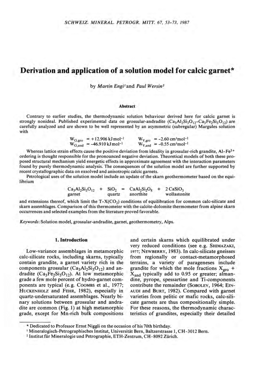 PDF) Derivation and application of a solution model for calcic garnet.