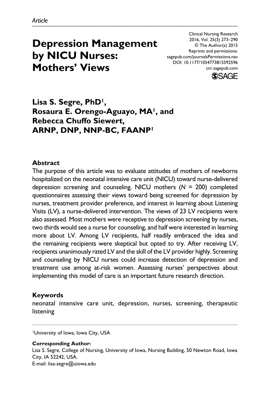 quantitative nursing research articles on depression