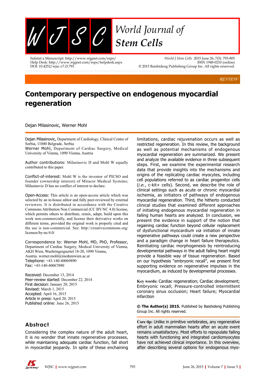 PDF) Contemporary perspective on endogenous myocardial regeneration