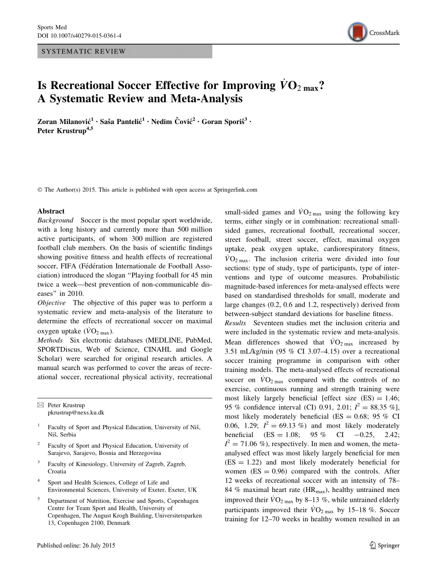 Pdf Is Recreational Soccer Effective For Improving Vo2max A