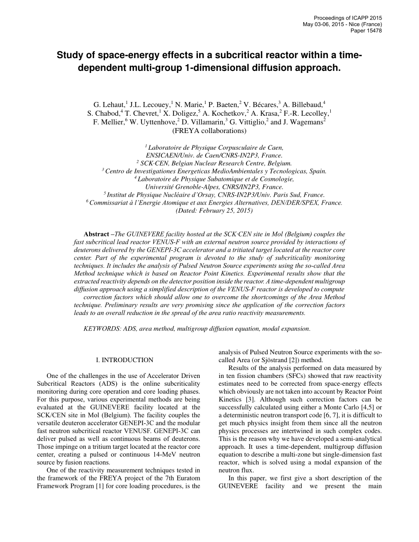 Pdf Study Of Space Energy Effects In Subcritical Reactor Within A Time Dependent Multi Group 1 Dimensional Diffusion Approach
