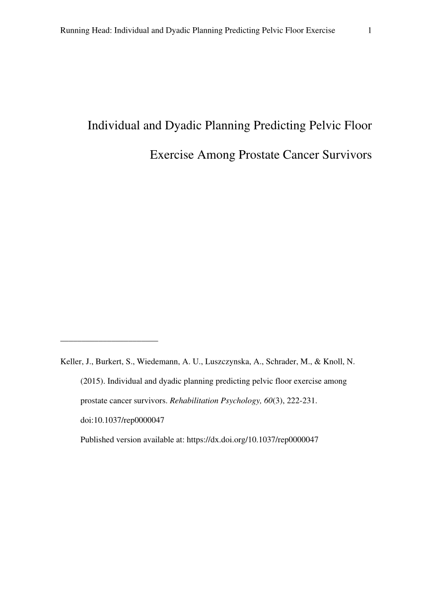 Pdf Individual And Dyadic Planning Predicting Pelvic Floor