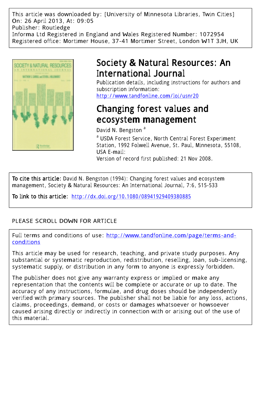 Pdf Changing Forest Values And Ecosystem Management
