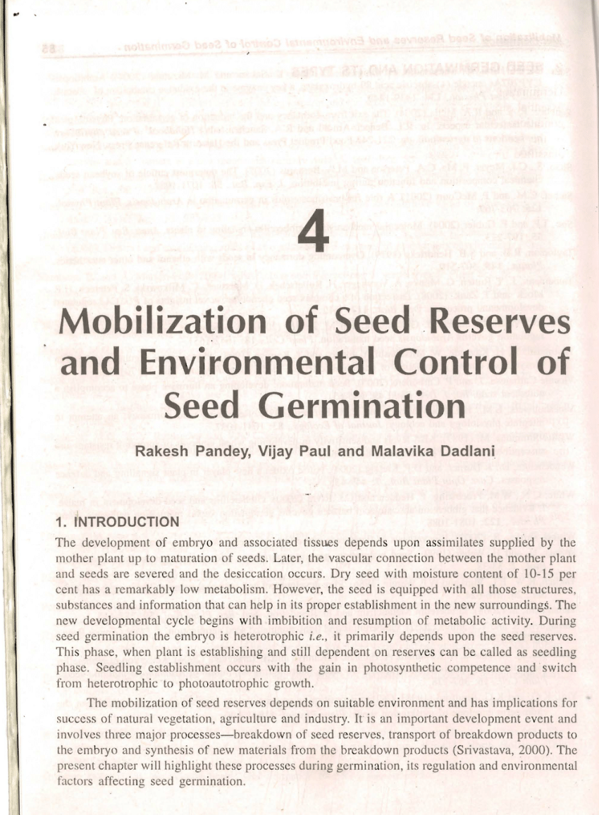 Pdf Mobilization Of Seed Reserves And Environmental Control Of Seed Germination