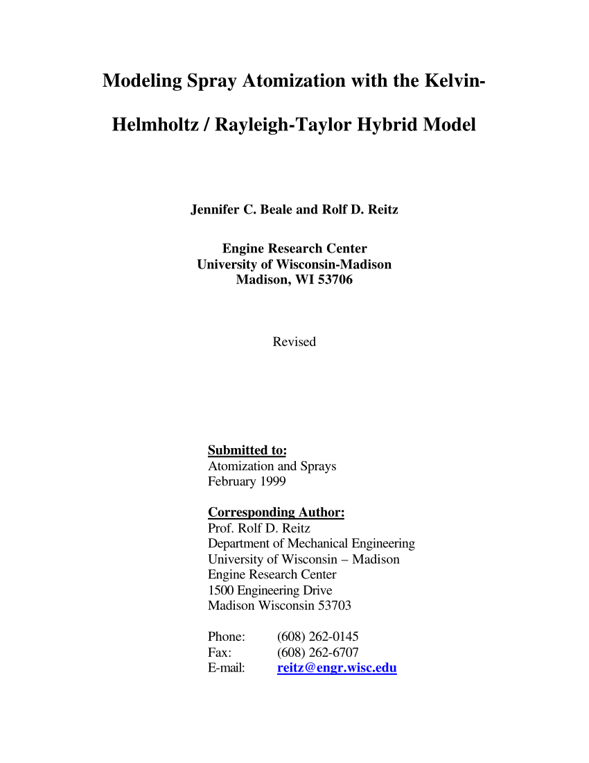 Pdf Modeling Spray Atomization With The Kelvin Helmholtz
