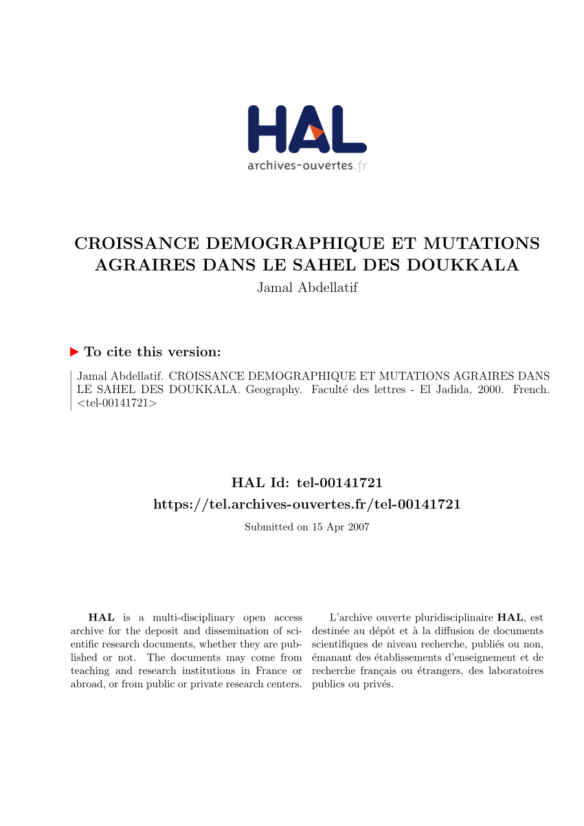 Pdf Croissance Demographique Et Mutations Agraires Dans Le Sahel Des Doukkala