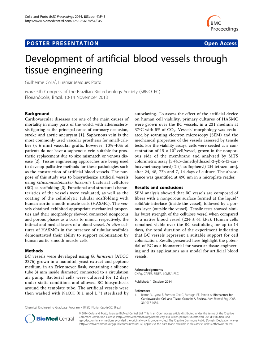 Pdf Development Of Artificial Blood Vessels Through Tissue Engineering