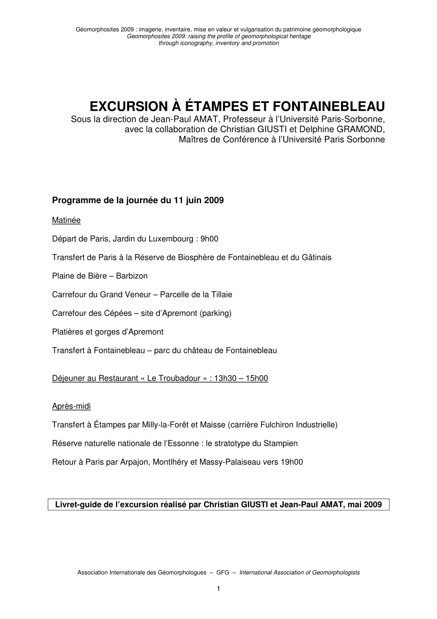 PDF) EXCURSION À ÉTAMPES ET FONTAINEBLEAU