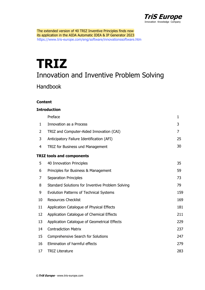 PDF) TRIZ Innovation Technology. Product Development and Inventive 