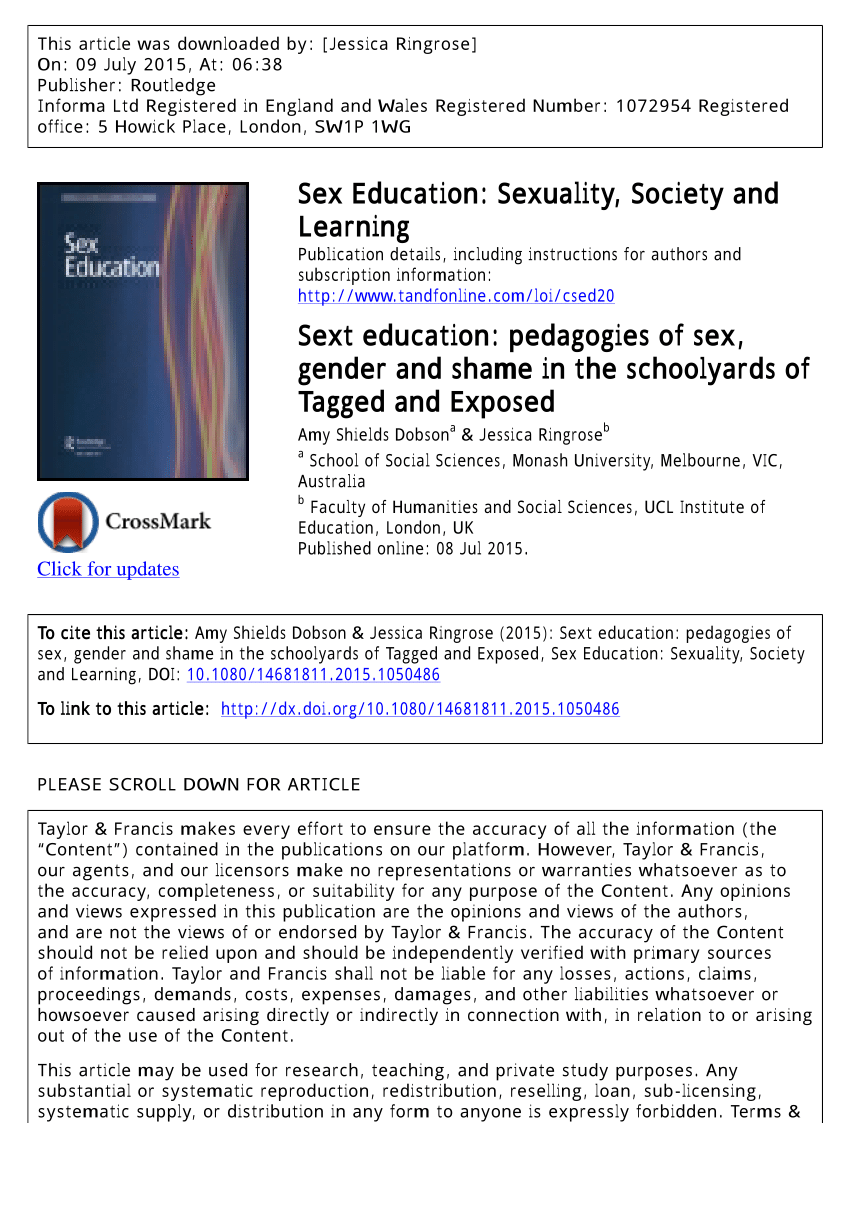 Pdf Sext Education Pedagogies Of Sex Gender And Shame In The