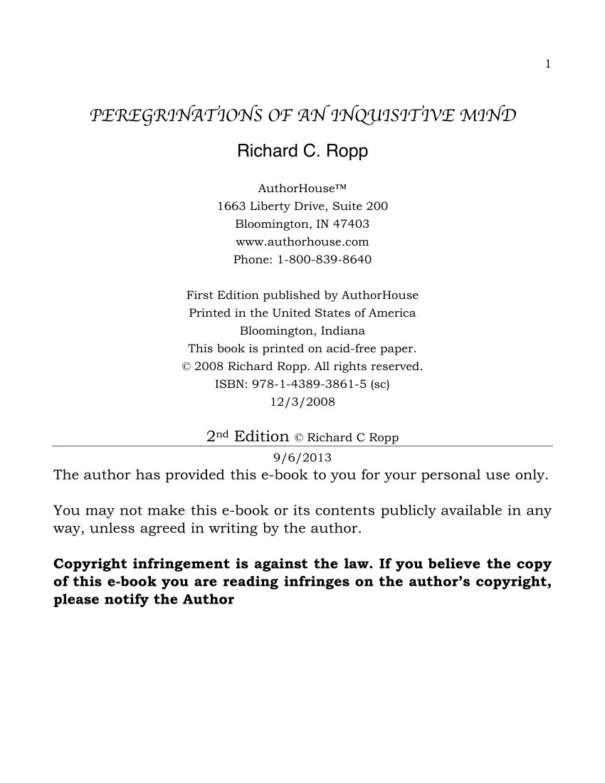 PDF) PEREGRINATIONS OF AN INQUISITIVE MIND- 2nd Ed. by RC Ropp