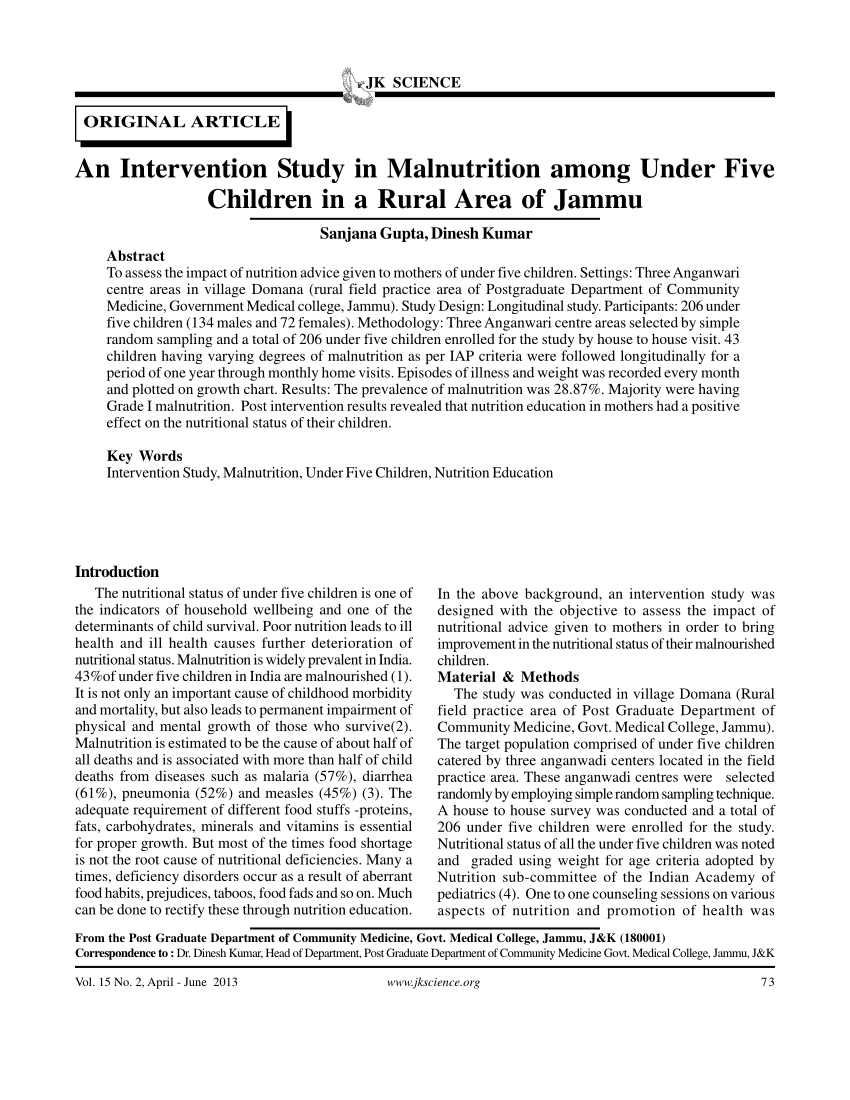 research project on malnutrition