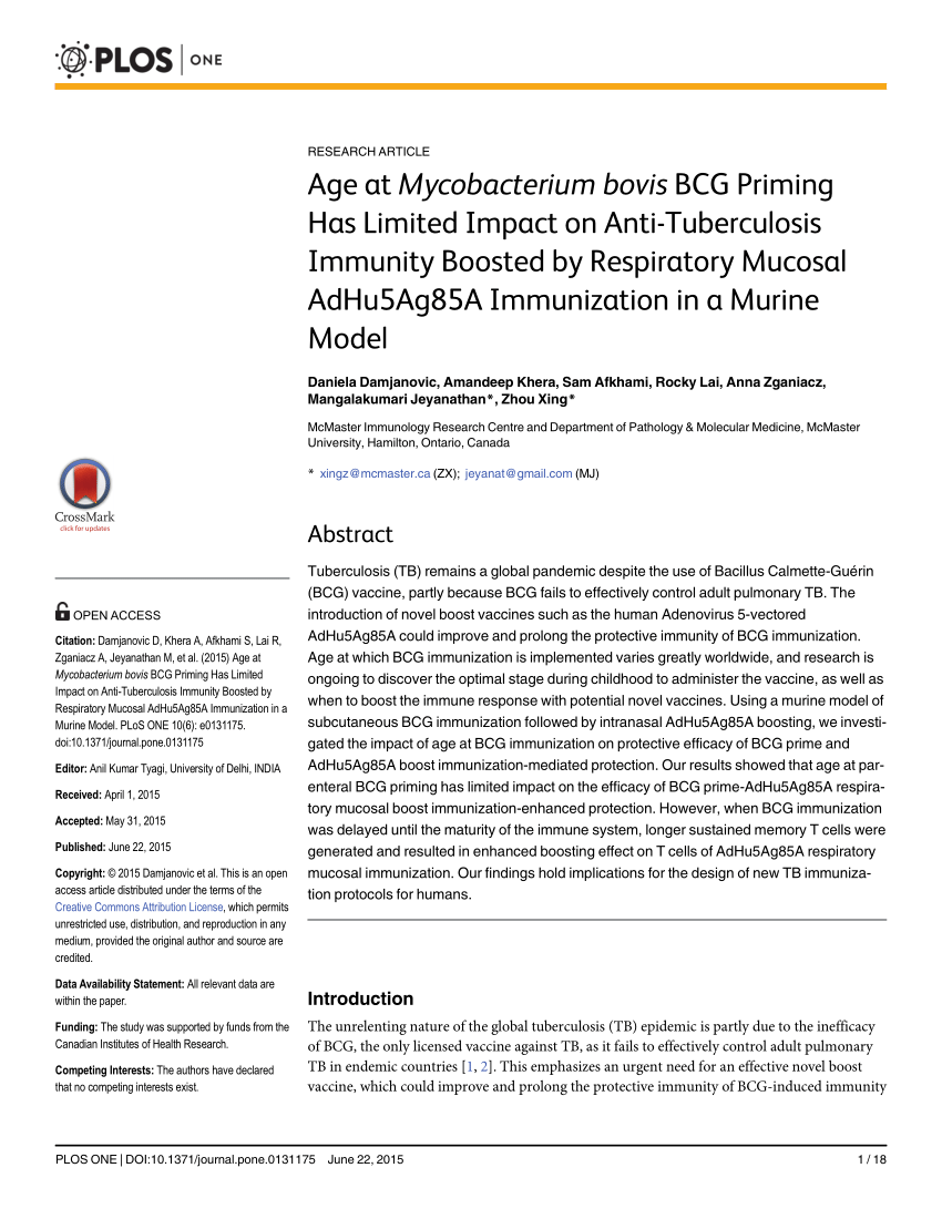 PDF) Age at Mycobacterium bovis BCG Priming Has Limited Impact on 