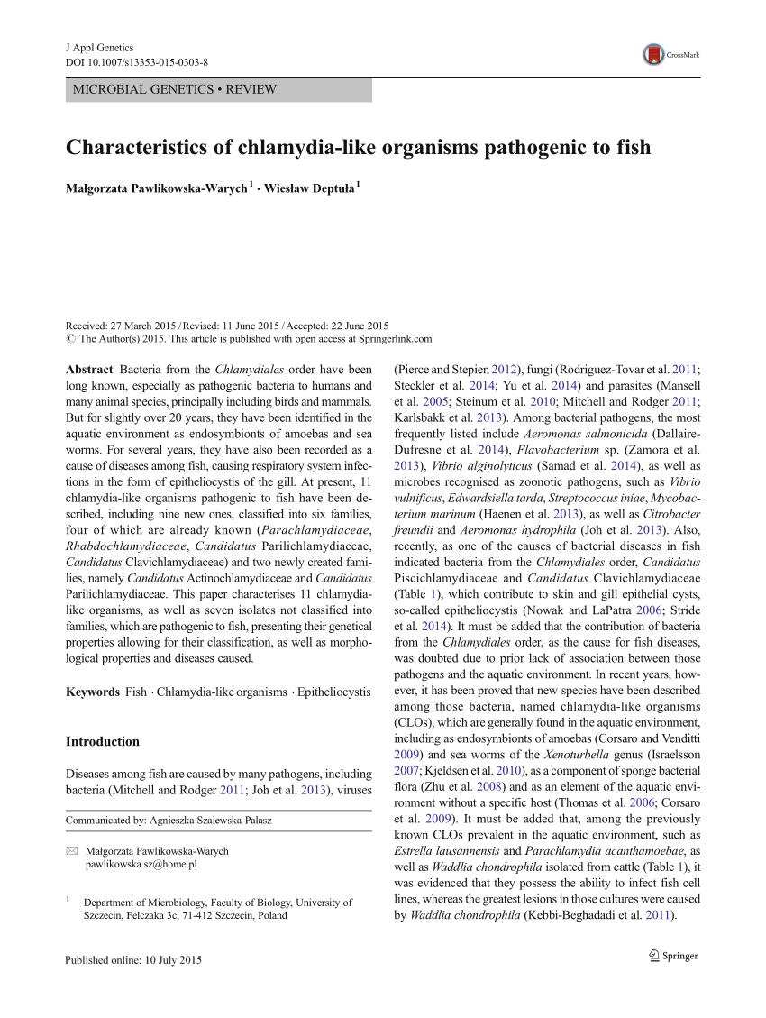 (PDF) Characteristics of chlamydialike organisms pathogenic to fish