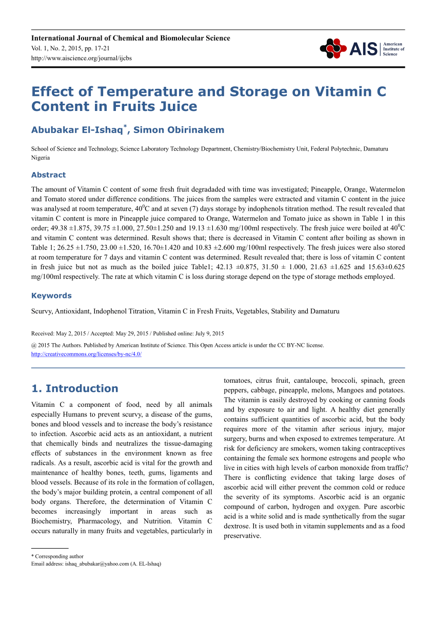 (PDF) Effect of Temperature and Storage on Vitamin C ...