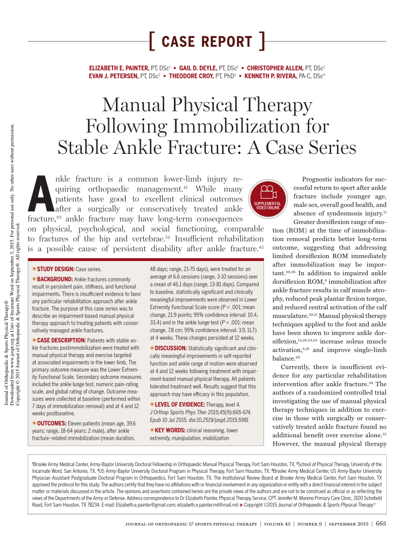 PDF) Manual Physical Therapy Following Immobilization for Stable Ankle  Fracture: A Case Series